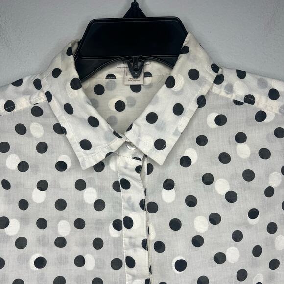 J.Crew Women's XS White Black Polka Dot Sheer Pullover Collared Blouse Tunic - Picture 2 of 9